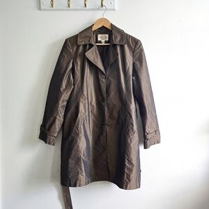 Rare Vintage Talbots Bronze Brown Belted Trench Coat Size Large Y2K **Read